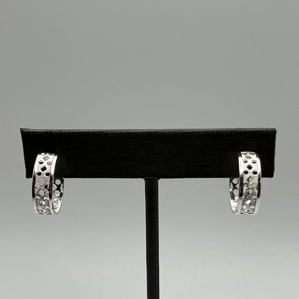 Pierced Earrings Hoops Silver Tone Open Metal Work